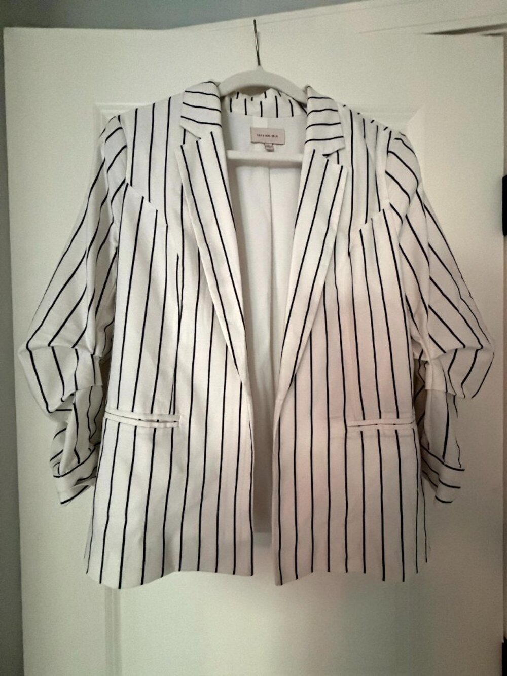 Skies are Blue Pinstripe Ruched-Sleeve Blazer Sz S